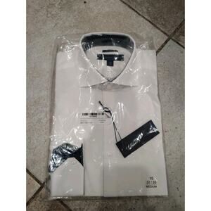 Men's White 15x32-33 Solid Poplin White Dress Shirt New Medium Michelsons Studio